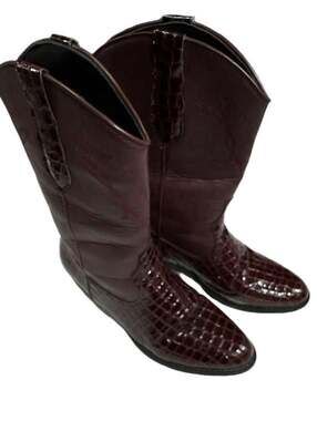 Unbranded Cowboy Boots Size 43 Burgundy Crocodile Embossed Heeled Boots